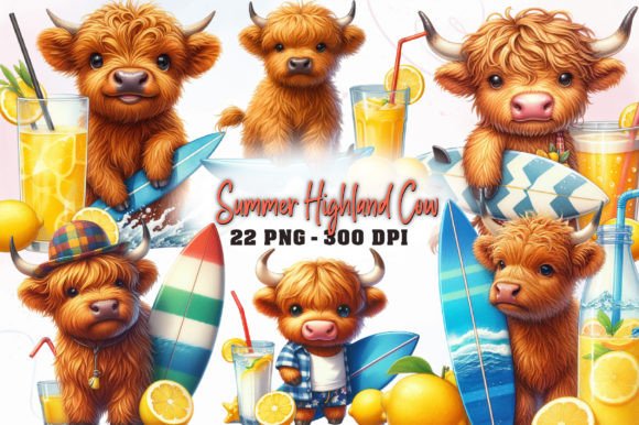 Download Summer Highland Cow Sublimation Clipart - Highland cow sublimation Collection
