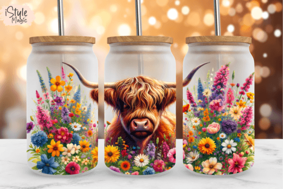 Download Highland Cow 16oz Glass Can Wrap PNG - Premium Resources