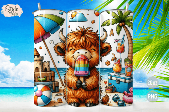 Download Highland Cow Beach Summer Tumbler Wrap - Premium Bundle