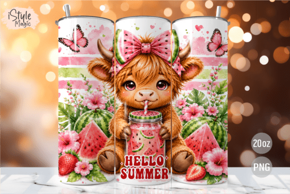 Download Watermelon Highland Cow Summer Tumbler - Premium Resources