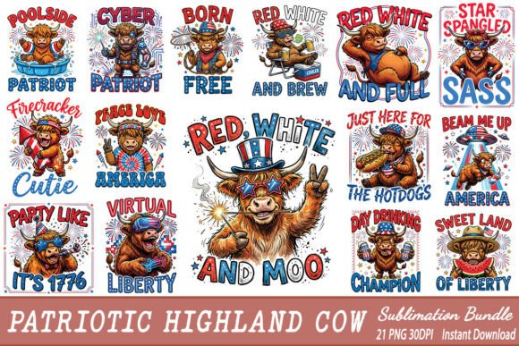 Download Funny Patriotic Highland Cow Sublimation - Highland cow sublimation Collection